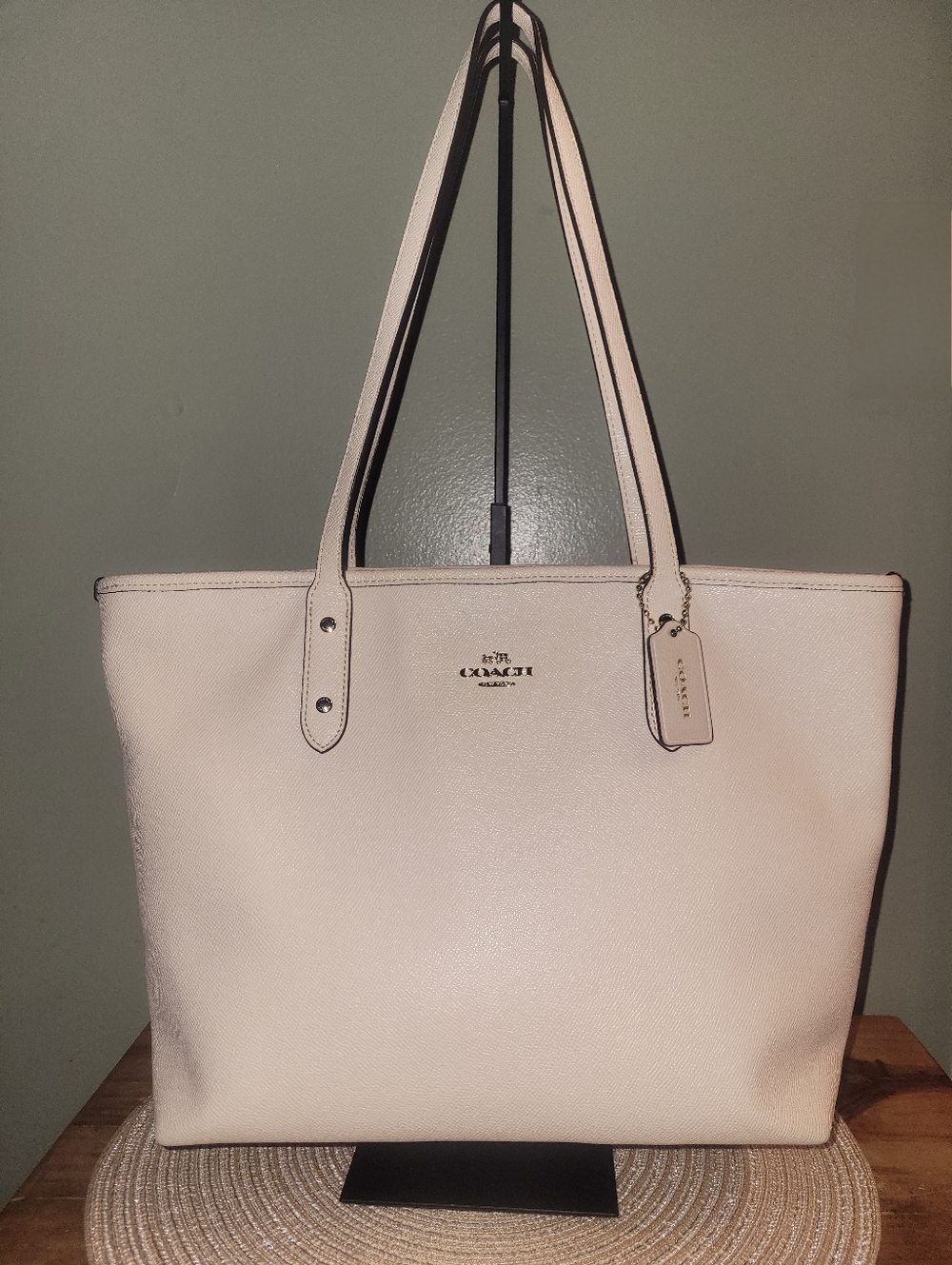 Coach City Tote Bone Pebbled Leather Tote 2017